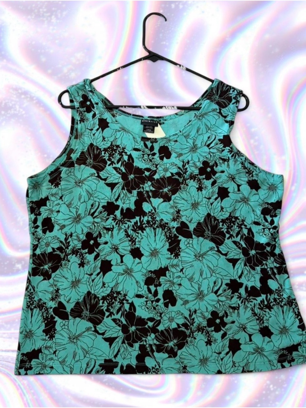 American Vintage Teal Turquoise & Brown Floral Sleeveless Tank
